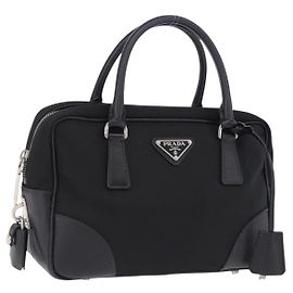 PRADA Hand Bag Nylon Black Silver Auth 199441V
