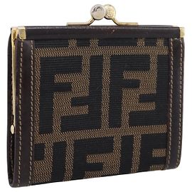 Porte-monnaie FENDI Zucca Canvas Marron Noir Auth bs36888