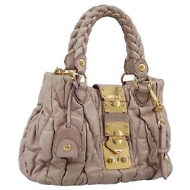 Miu Miu Matelassé Handtasche Leder 2way Rosa Gold Auth 199464A