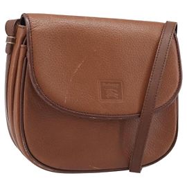 Bolsa de ombro Burberrys em couro marrom e dourado autêntica hk4047