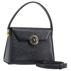 Bolsa de mão VALENTINO em couro 2way Preta Tom Dourado Auth BA15401A