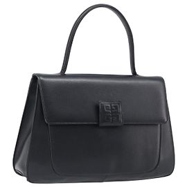 GIVENCHY Hand Bag Leather Black Gold Auth hk4043A