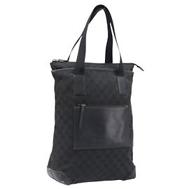 GUCCI GG Canvas Tote Bag Schwarz Silber 28892 Auth 197695