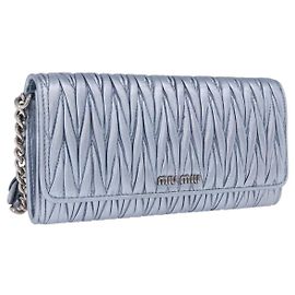 Bolsa de ombro carteira Miu Miu Matelassé em couro azul claro prata Auth 200112M