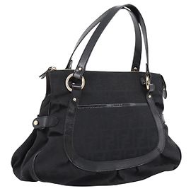 FENDI Zucca Canvas Tote Bag Black Gold Tone 8BR628 Auth 199495A