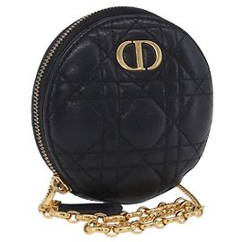 Bolso de hombro Christian Dior Canage de piel negro y oro Auth 202146V