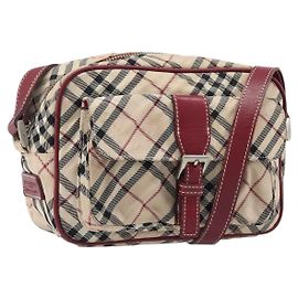 Borsa a tracolla BURBERRY Nova Check Blue Label Canvas Beige Silver Auth hk4046