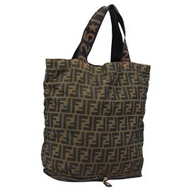 FENDI Zucca Canvas Tote Bag Nylon Braun Schwarz Auth 199977