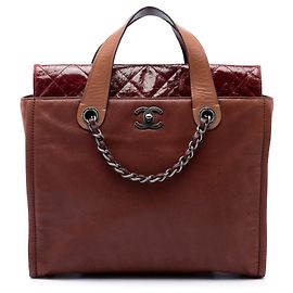 Borsa Soft Tote Satchel Chanel In The Mix Portobello in vitello iridescente marrone