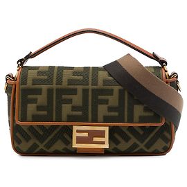 Borsa Satchel Baguette Fendi Zucca in tela ricamata verde