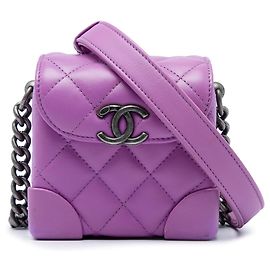 Purple Chanel Mini CC Quilted Lambskin Trunk Like Box Crossbody