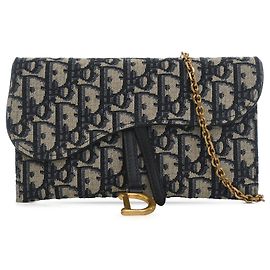Borsa a tracolla portafoglio con catena Saddle in tela Dior Oblique blu