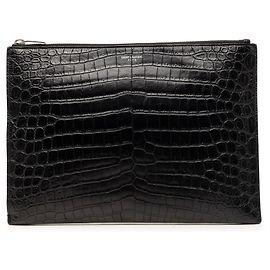 Clutch porta tablet con zip in pelle embossed coccodrillo nera Saint Laurent