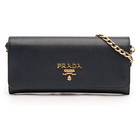 Borsa a tracolla Prada Saffiano Lux Wallet On Chain Blu