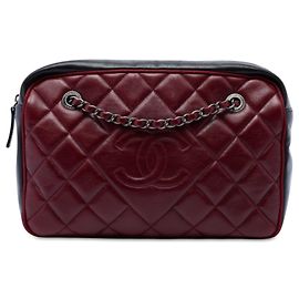 Borsa Camera Ballerine Chanel Large Bicolor Red in vitello matelassé CC Diamond