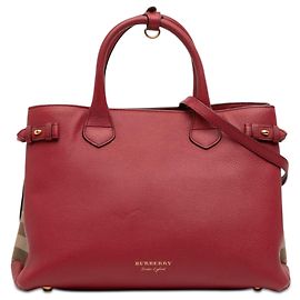 Borsa Satchel Banner Burberry Medium in pelle e House Check rossa