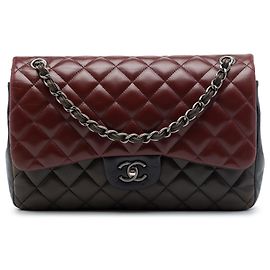 Red Chanel Jumbo Classic Tricolor Lambskin Double Flap Shoulder Bag
