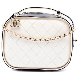 Borsa Vanity Satchel Chanel Small CC Matelassé in Vitello Stropicciato Bianca