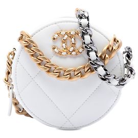 Clutch Rotonda Chanel 19 in Pelle di Capra Matelassé Bianca con Catena Satchel