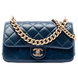Blue Chanel Small Quilted Calfskin Straight Lined Flap Satchel