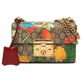Bolsa Tiracolo Gucci Small GG Supreme Tian Padlock Bege