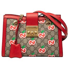 Beige Gucci Small GG Supreme Apple Padlock Tote