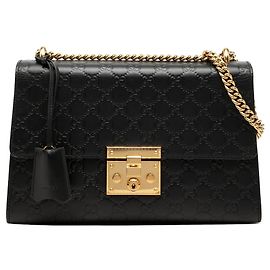 Borsa a tracolla Gucci Medium Guccissima con lucchetto, Nera