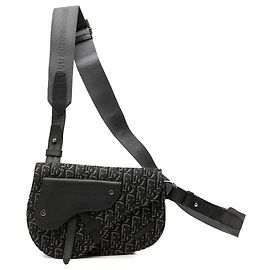 Borsa a tracolla Saddle in tela Dior Oblique nera
