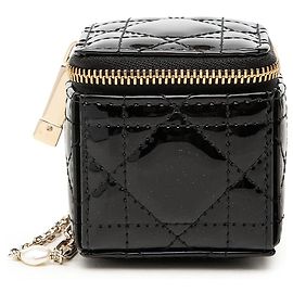Lady Dior Cube Clutch-Tasche aus Lackleder Cannage in Schwarz Dior Micro