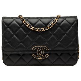 Black Chanel CC Quilted Lambskin Chic Wallet on Chain Crossbody Bag