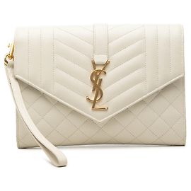 Saint Laurent Grain De Poudre Triquilt Monogram Envelope Clutch Weiß