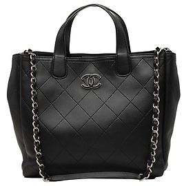 Borsa Tote Satchel Lady Coco Shopping Chanel Medium in vitello trapuntato nero
