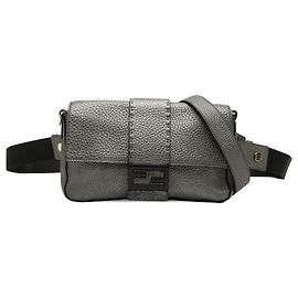 Gray Fendi Leather Selleria Convertible Baguette Satchel
