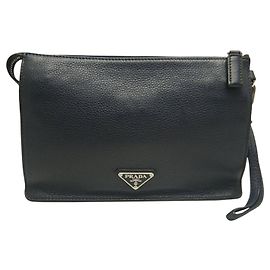 Blue Prada Vitello City Wristlet Clutch