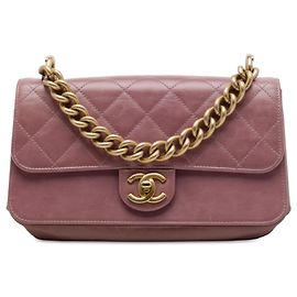 Borsa Chanel Paris Cosmopolite Small in vitello invecchiato rosa, patta linea dritta