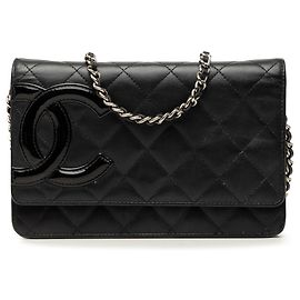 Black Chanel Cambon Ligne Wallet On Chain Crossbody Bag aus gestepptem Lammleder