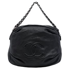 Chanel Perforated Lambskin Baseball Spirit Ligne Hobo Tasche Schwarz