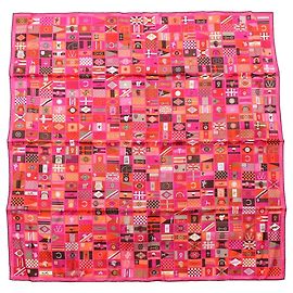 Pañuelo de seda Hermès En Voyage Rosa 90