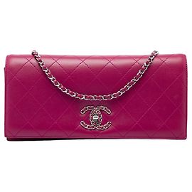 Borsa a tracolla Chanel 19 Clutch on Chain in pelle d'agnello matelassé Rosa