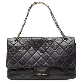 Borsa a tracolla Chanel Reissue 2.55 Double Flap 227 in pelle di vitello invecchiata matelassé viola