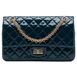 Borsa a tracolla Blue Chanel Quilted Patent Reissue 2.55 Double Flap 225