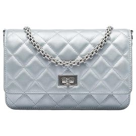 Bolso Chanel Reissue 2.55 Plateado Acolchado en piel de becerro envejecida metalizada con cadena