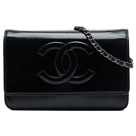 Borsa a tracolla Chanel CC Patent Caviar Wallet On Chain nera