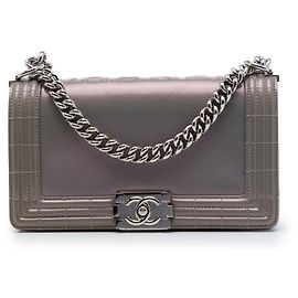 Gray Chanel Old Medium Iridescent Patent Boy Reverso Flap Crossbody Bag