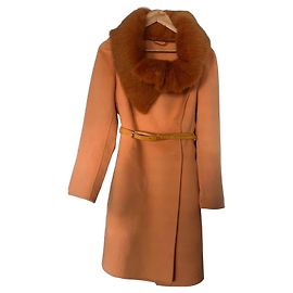 Abrigo Ermanno Scervino de cachemira Pumpkin con cuello de piel