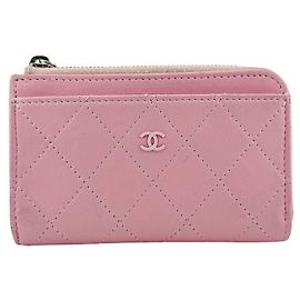 Tarjetero de piel rosa Chanel
