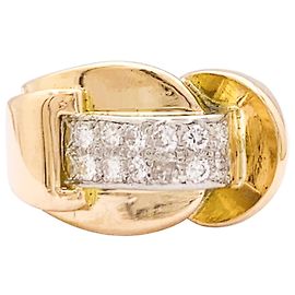 Autre Marque Anello Tank asimmetrico in oro rosa, platino e diamanti.