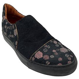 Dries Van Noten Zapatillas Slip-On de Tela Estampada Metálica Negro / Rojo