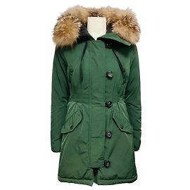 Moncler Olive Green Aredhel Down Puffer Parka Coat with Fox Fur Trim