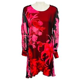 Vestido de gasa de seda con estampado floral multicolor rosa / rojo Giambattista Valli